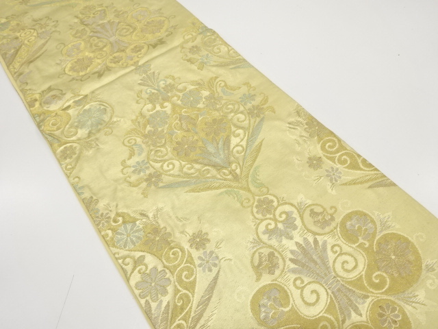 JAPANESE KIMONO / ANTIQUE FUKURO OBI / SILK / WOVEN FLOWER CREST